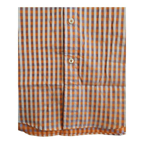 Bugatchi Uomo Designer Short Sleeve Men's Shirt SZ L Orange Plaid - Picture 5 of 8